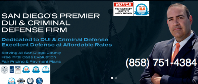 San Diego's Premier DUI & Criminal Defense Firm: Dedicated to DUI & Criminal Defense. Excellent Defense at Affordable Rates. Serving All San Diego County. Free Initial Case Evaluation. Fair Pricing & Payment Plans. 858-751-4384