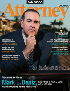 Attorney Mark Deniz on the cover of San Diego Attorney Journal